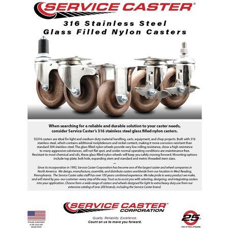 Service Caster 3.5 Inch 316SS High Temp Glass Filled Nylon 1-1/4 Inch Expanding Stem Caster SCC SCC-SS316EX20S3514-GFNSHT-114